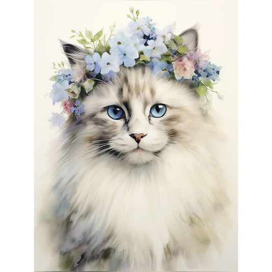 Cat Wearing Garland - Full Round Drill Diamond Painting 30*40CM