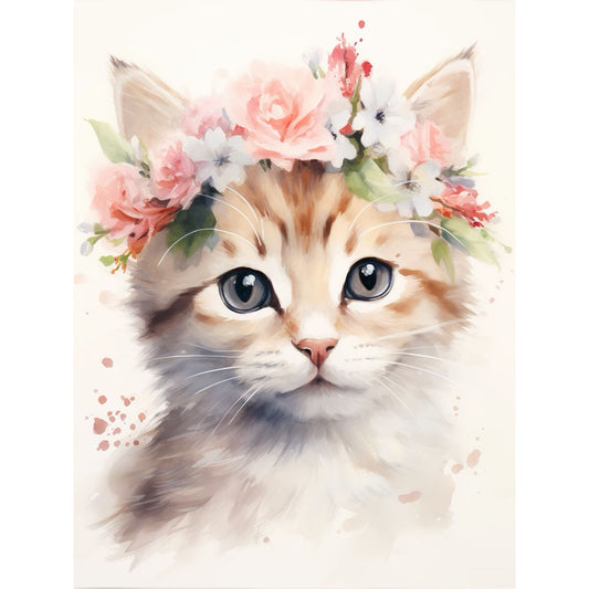 Cat Wearing Garland - Full Round Drill Diamond Painting 30*40CM