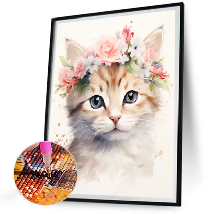 Cat Wearing Garland - Full Round Drill Diamond Painting 30*40CM