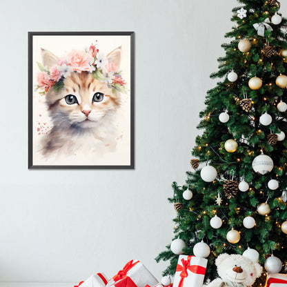 Cat Wearing Garland - Full Round Drill Diamond Painting 30*40CM