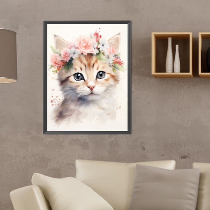 Cat Wearing Garland - Full Round Drill Diamond Painting 30*40CM