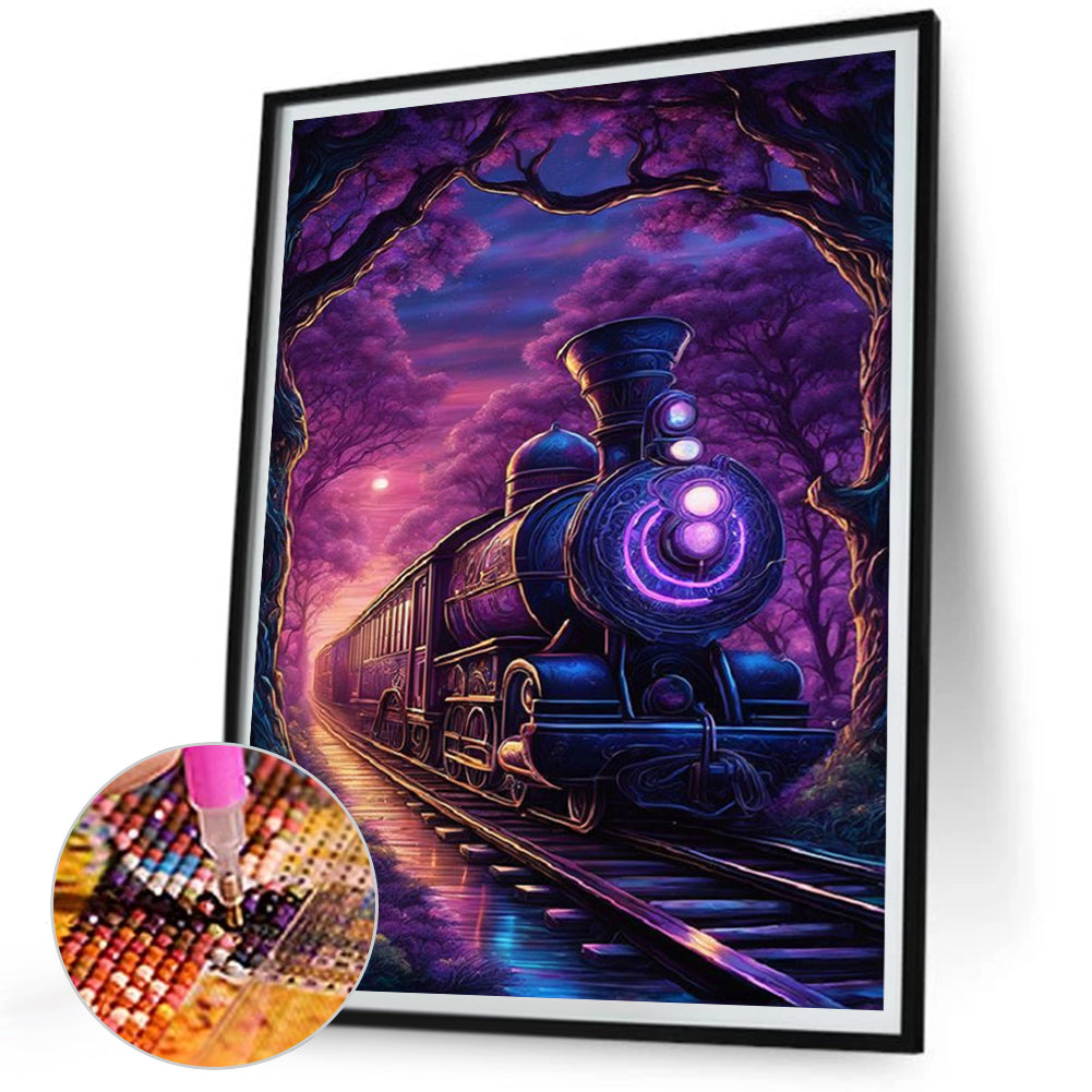 Purple Light Train - Full Square Drill Diamond Painting 30*40CM