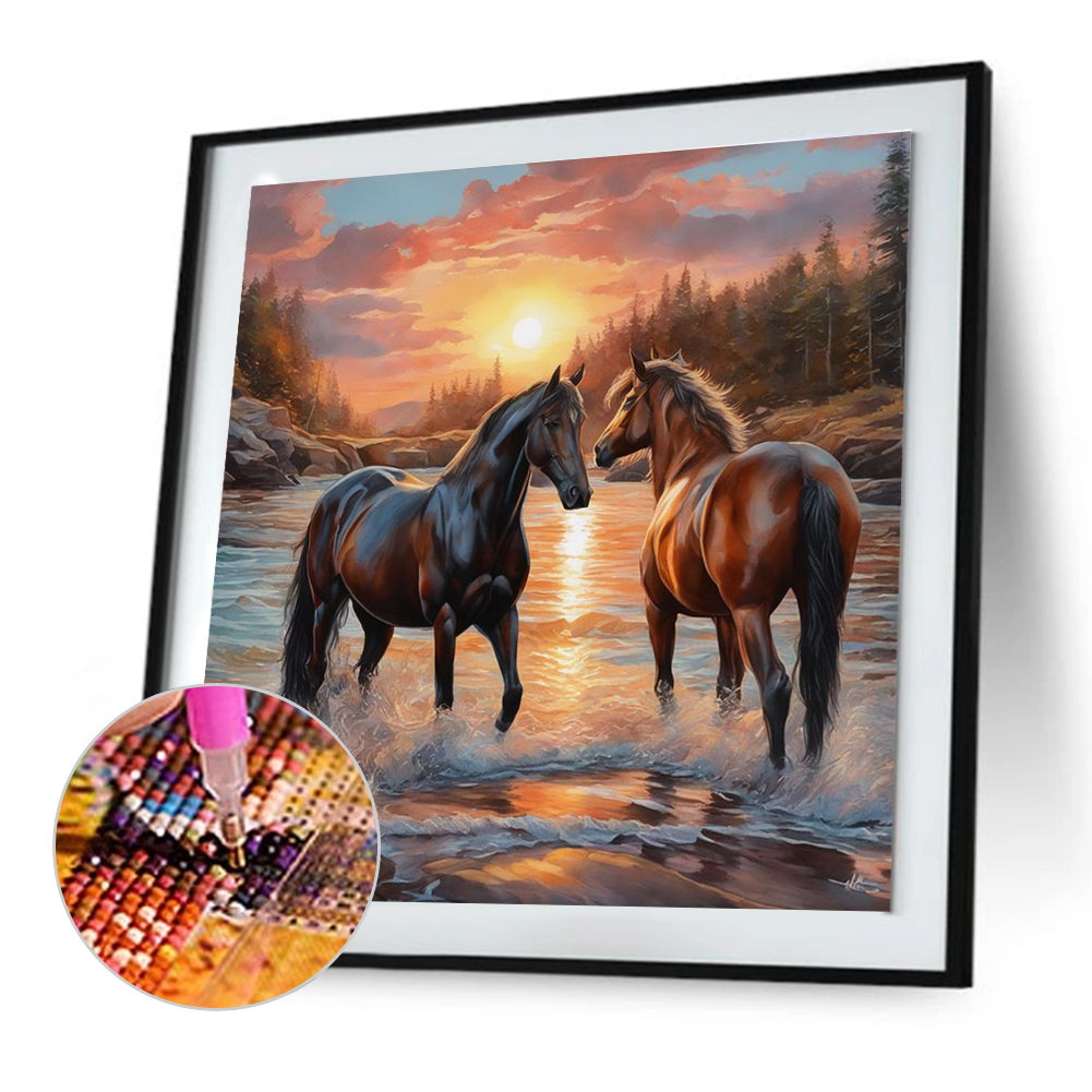 Two Horses - Full Round Drill Diamond Painting 30*30CM