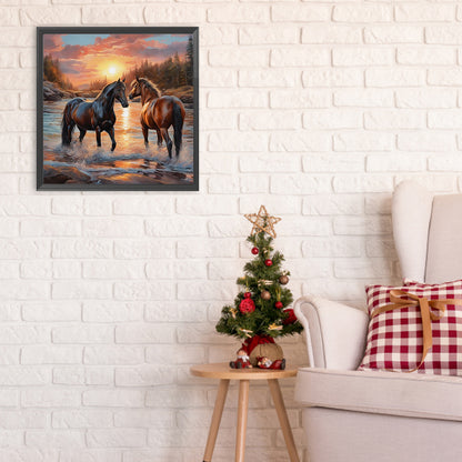 Two Horses - Full Round Drill Diamond Painting 30*30CM