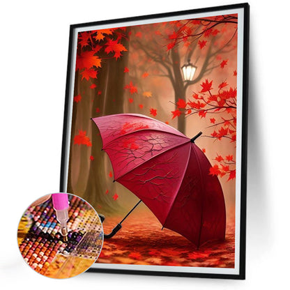 Red Umbrella In The Woods - Full Round Drill Diamond Painting 30*40CM