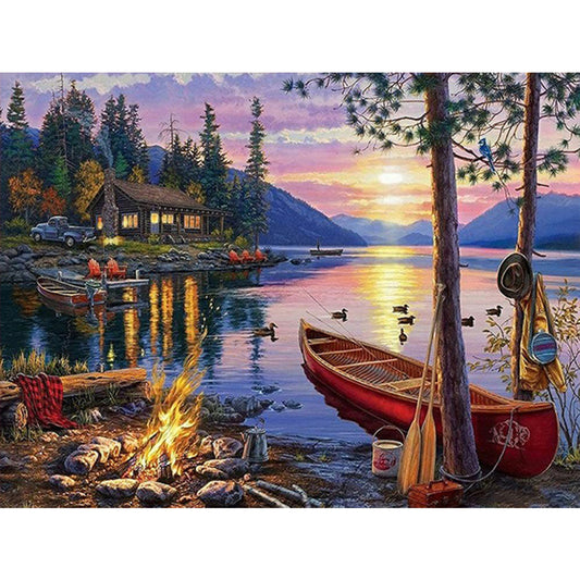 Country Boat - Full Round Drill Diamond Painting 40*30CM