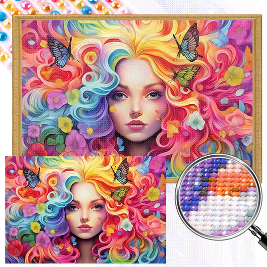 Rainbow Girl - Full AB Drill Round Diamond Painting 60*40CM