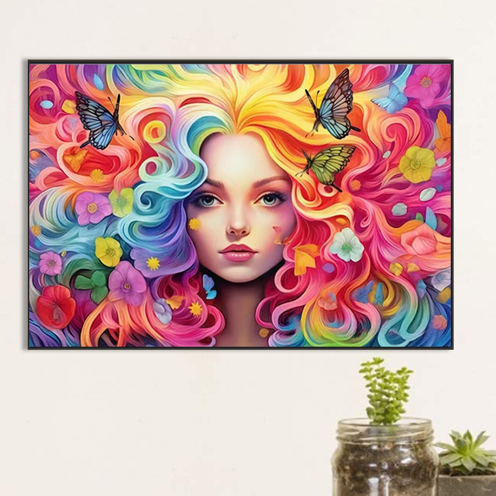 Rainbow Girl - Full AB Drill Round Diamond Painting 60*40CM