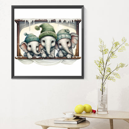 Window Animal Elephant - Full Round Drill Diamond Painting 30*30CM