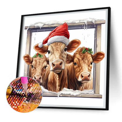 Window Animal Cow - Full Round Drill Diamond Painting 30*30CM