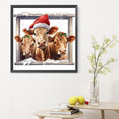 Window Animal Cow - Full Round Drill Diamond Painting 30*30CM