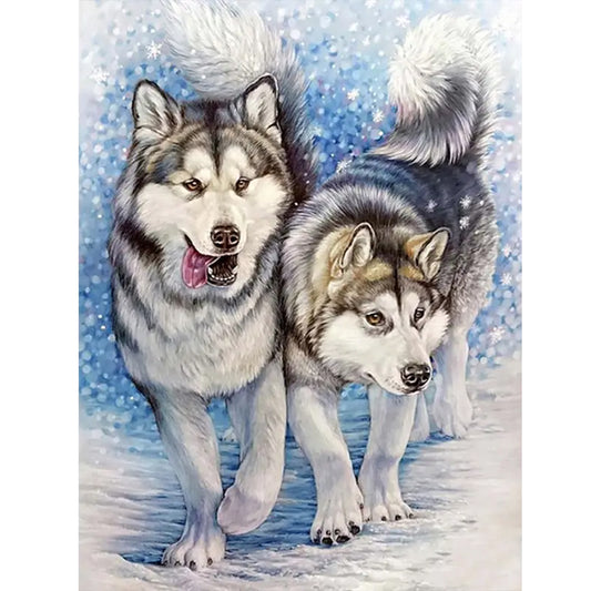 Wolf In The Snow - Full Round Drill Diamond Painting 30*40CM