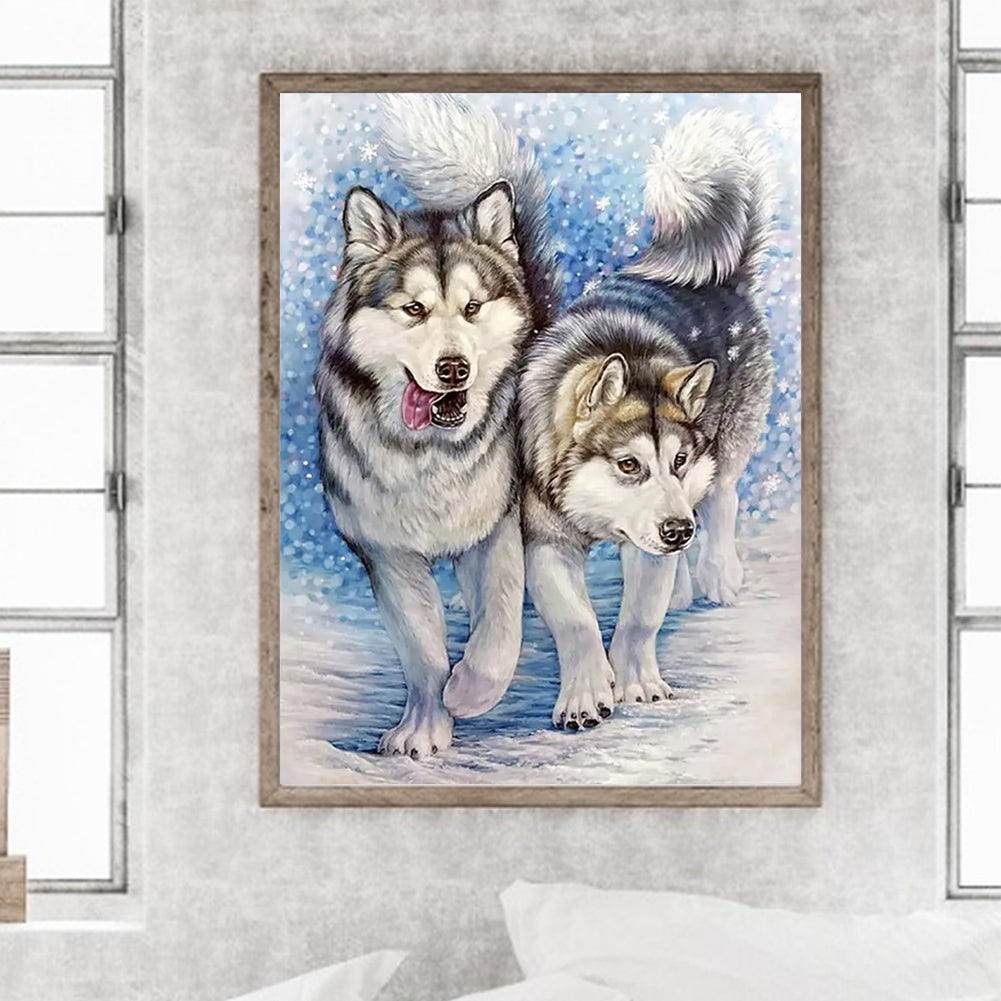 Wolf In The Snow - Full Round Drill Diamond Painting 30*40CM