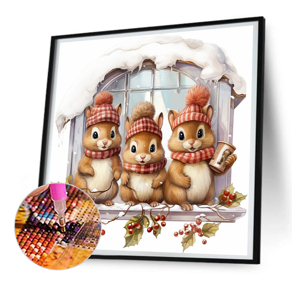 Window Animal Squirrel - Full Round Drill Diamond Painting 30*30CM