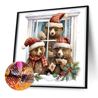 Window Animal Bear - Full Round Drill Diamond Painting 30*30CM