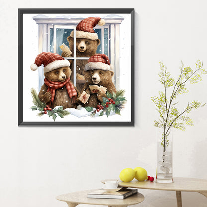 Window Animal Bear - Full Round Drill Diamond Painting 30*30CM