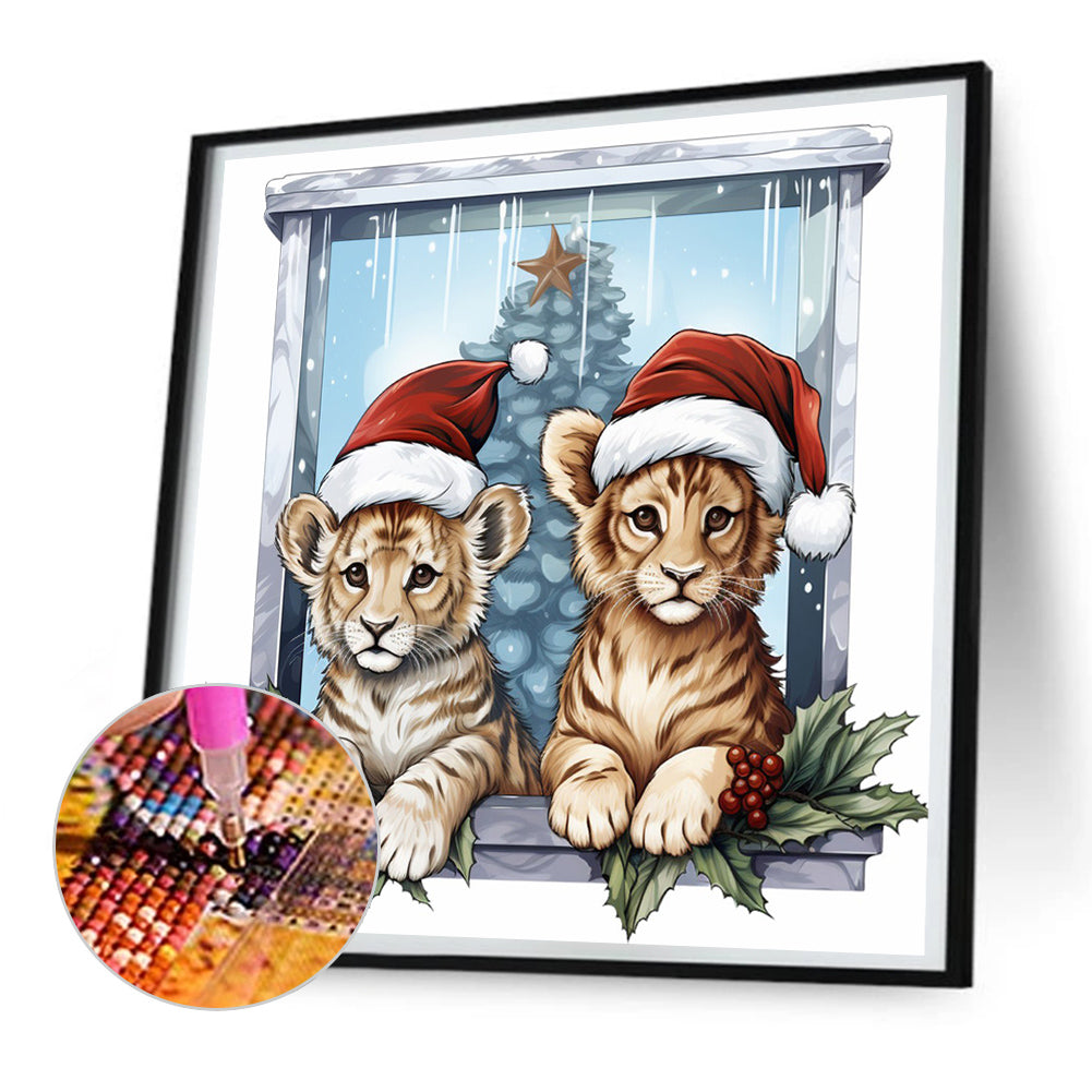 Window Animal Tiger - Full Round Drill Diamond Painting 30*30CM