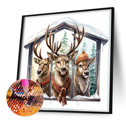 Window Animal Elk - Full Round Drill Diamond Painting 30*30CM