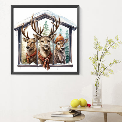 Window Animal Elk - Full Round Drill Diamond Painting 30*30CM