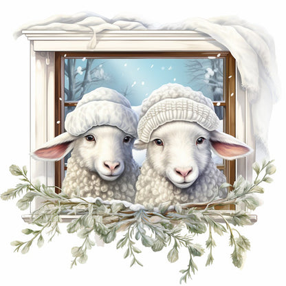 Window Animal Sheep - Full Round Drill Diamond Painting 30*30CM