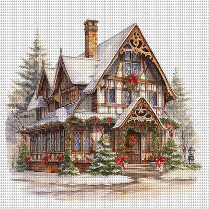 Christmas Cabin - 14CT Stamped Cross Stitch 50*50CM