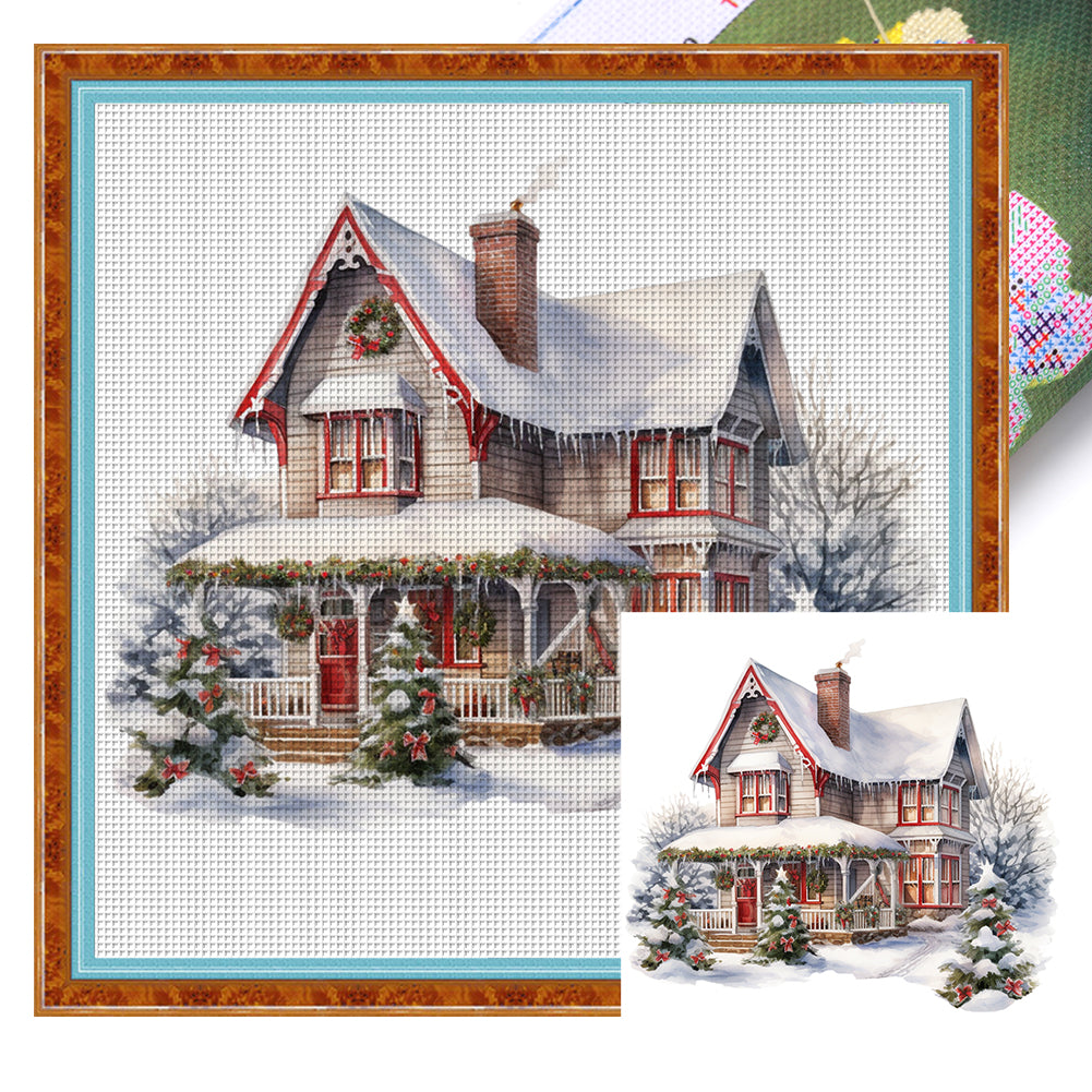 Christmas Cabin - 14CT Stamped Cross Stitch 50*50CM