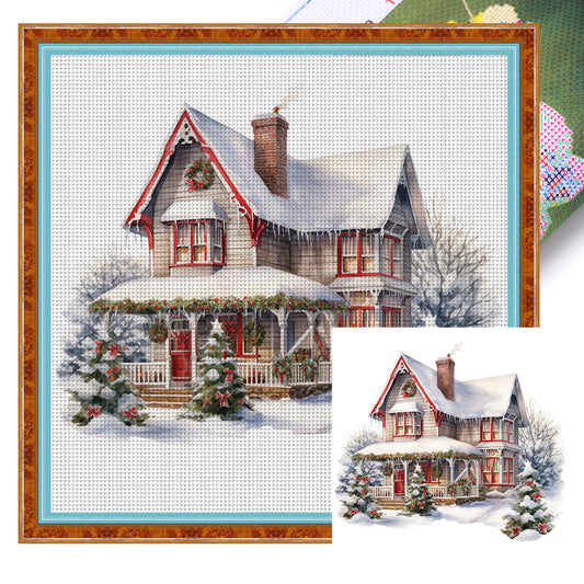 Christmas Cabin - 14CT Stamped Cross Stitch 50*50CM