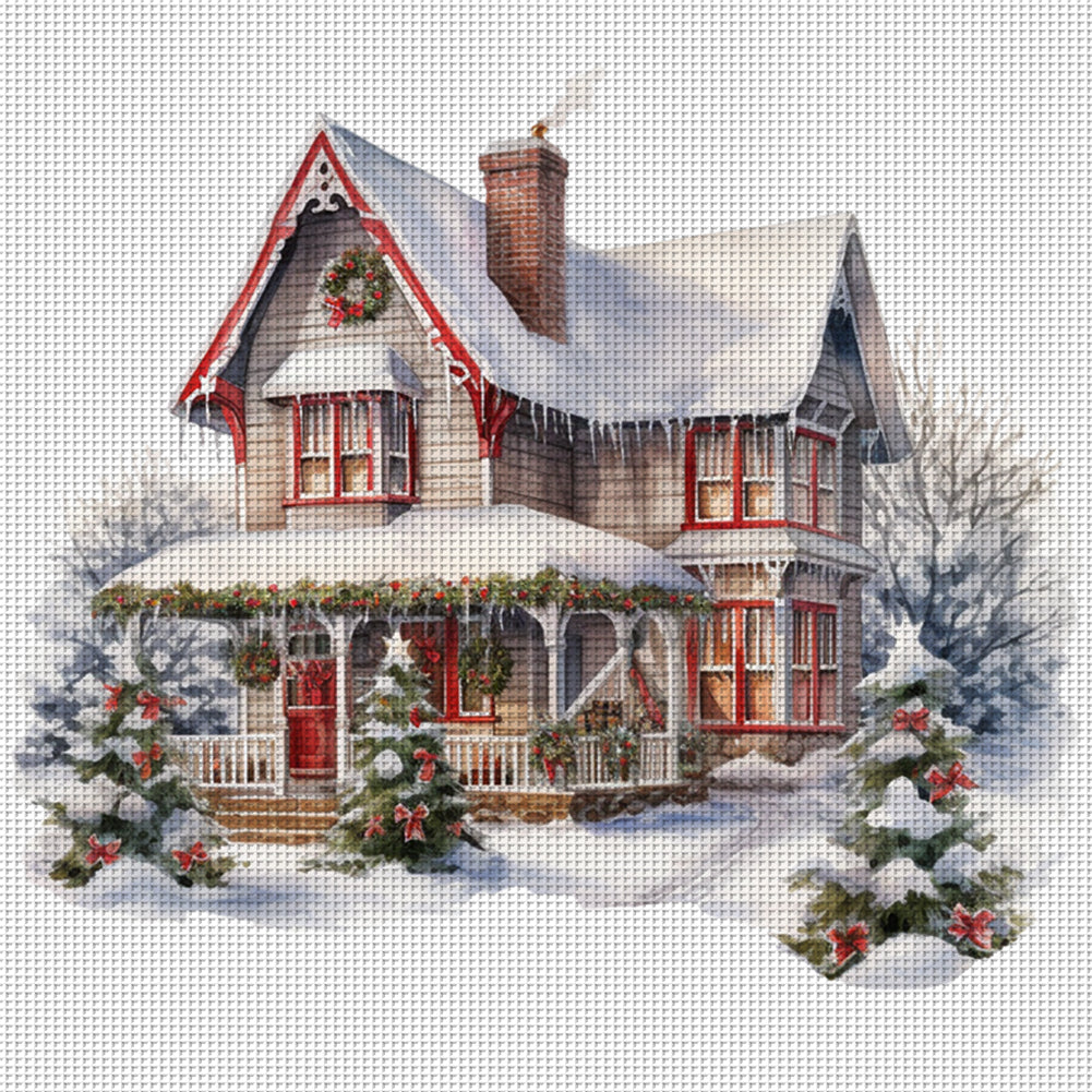 Christmas Cabin - 14CT Stamped Cross Stitch 50*50CM