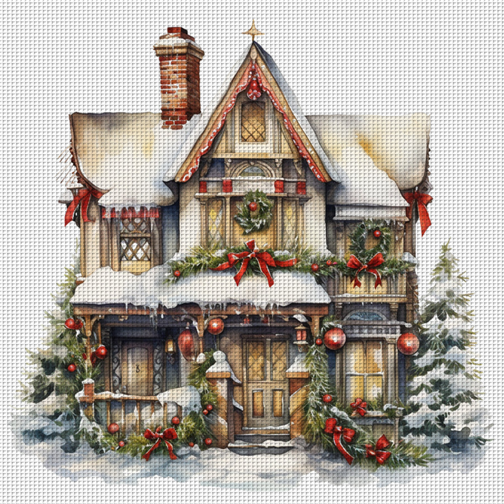 Christmas Cabin - 14CT Stamped Cross Stitch 50*50CM