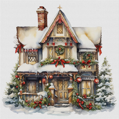 Christmas Cabin - 14CT Stamped Cross Stitch 50*50CM