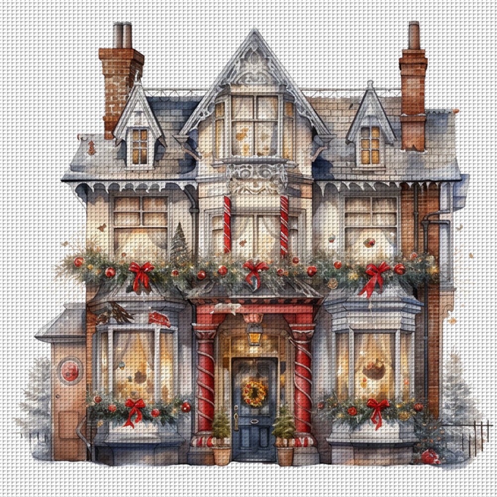 Christmas Cabin - 14CT Stamped Cross Stitch 50*50CM