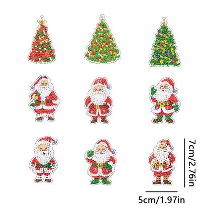 12PCS Double Sided Special Shape Diamond Painting Keychain Christmas Trees Santa