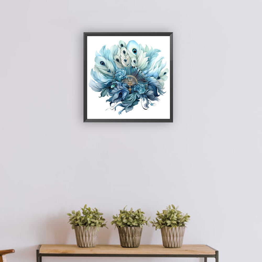 Blue Peacock Fan - Full Round Drill Diamond Painting 30*30CM