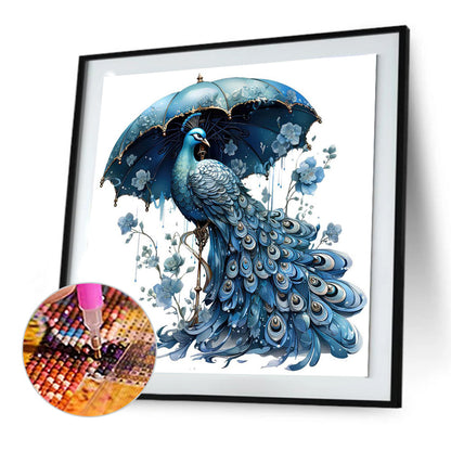 Blue Peacock - Full Round Drill Diamond Painting 30*30CM