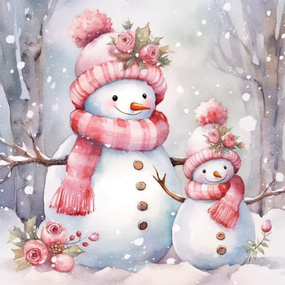 Winter Pink Snowman - Full Round Drill Diamond Painting 30*30CM