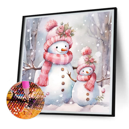 Winter Pink Snowman - Full Round Drill Diamond Painting 30*30CM