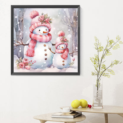 Winter Pink Snowman - Full Round Drill Diamond Painting 30*30CM