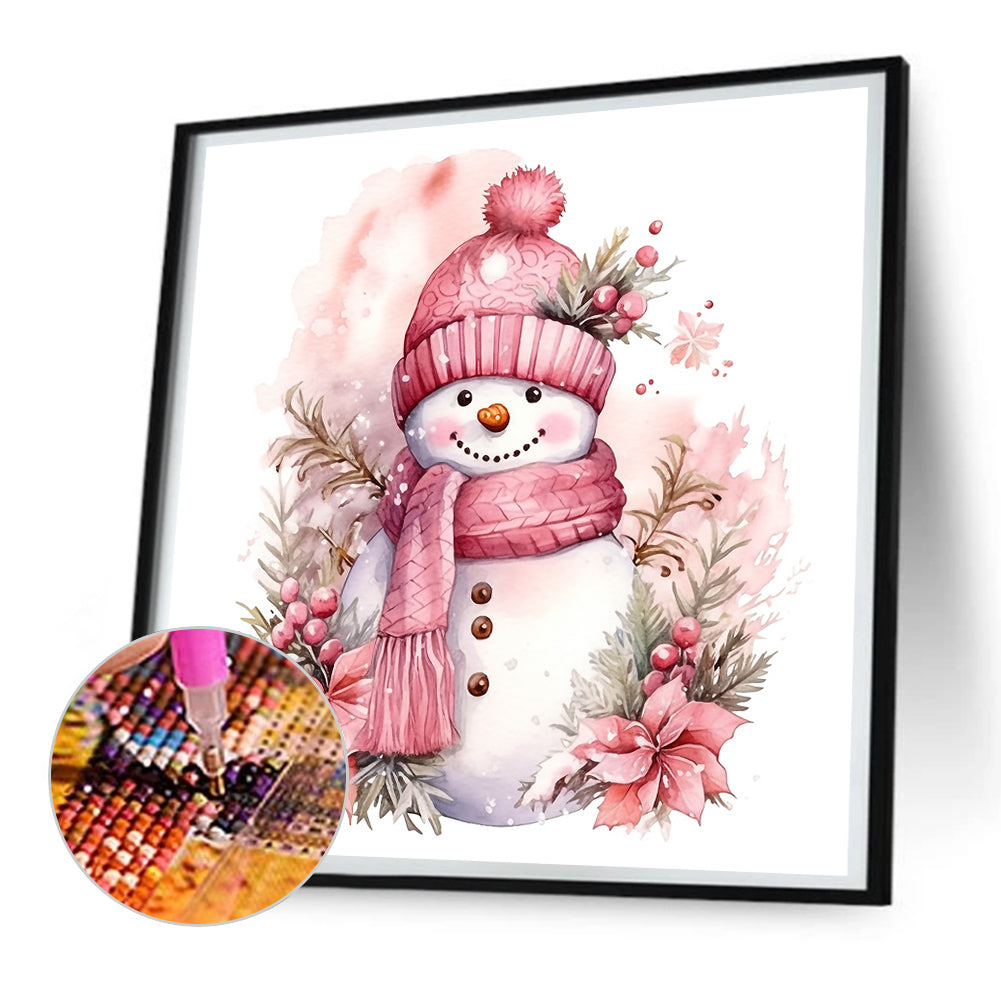 Winter Pink Snowman - Full Round Drill Diamond Painting 30*30CM