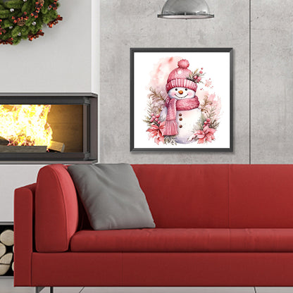 Winter Pink Snowman - Full Round Drill Diamond Painting 30*30CM