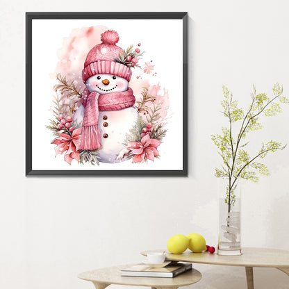 Winter Pink Snowman - Full Round Drill Diamond Painting 30*30CM