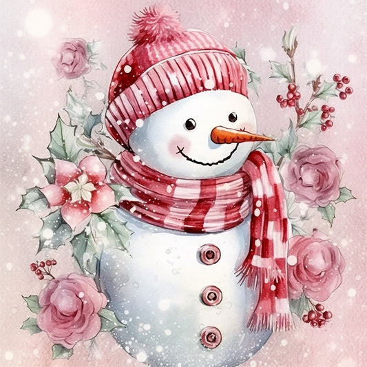 Winter Pink Snowman - Full Round Drill Diamond Painting 30*30CM