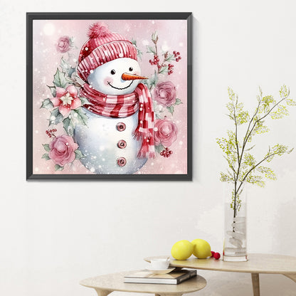 Winter Pink Snowman - Full Round Drill Diamond Painting 30*30CM