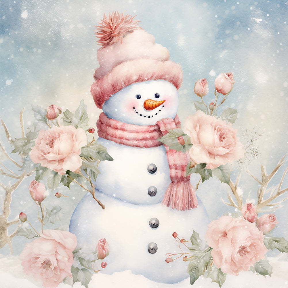 Winter Pink Snowman - Full Round Drill Diamond Painting 30*30CM