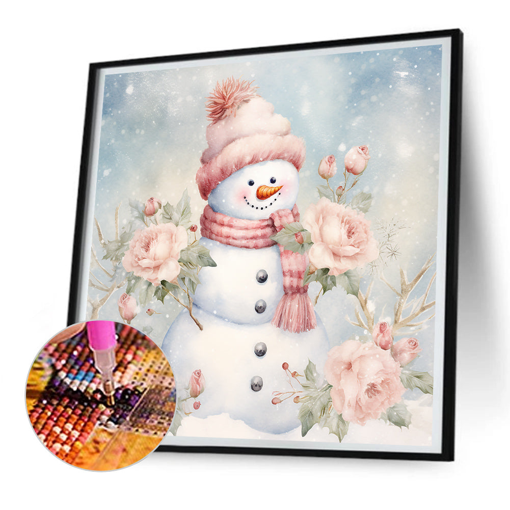 Winter Pink Snowman - Full Round Drill Diamond Painting 30*30CM