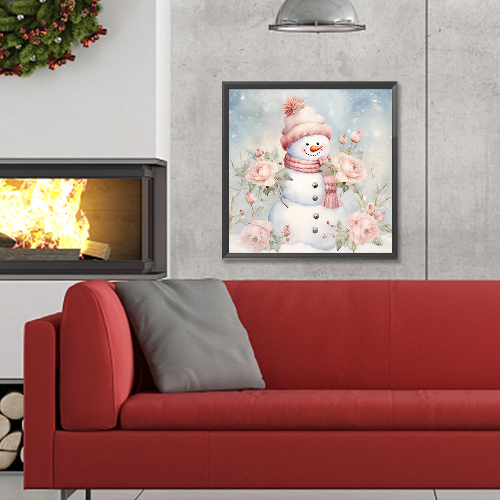 Winter Pink Snowman - Full Round Drill Diamond Painting 30*30CM