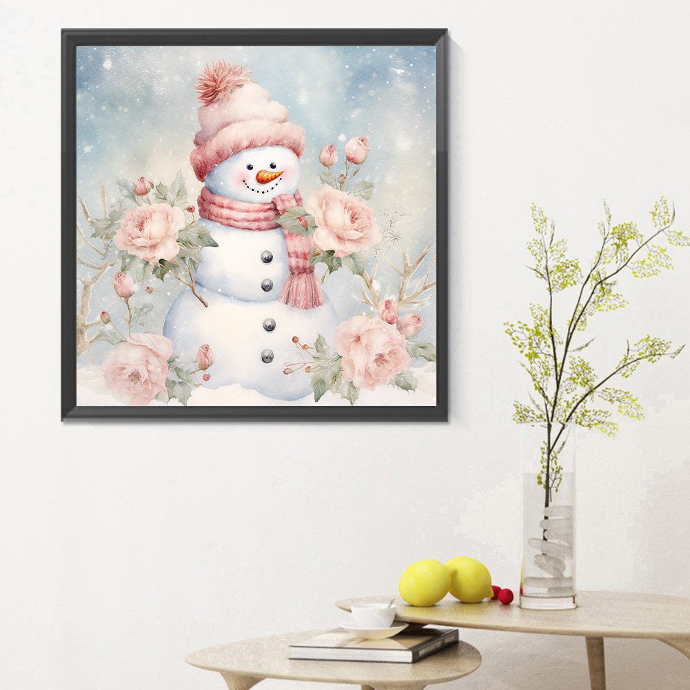 Winter Pink Snowman - Full Round Drill Diamond Painting 30*30CM