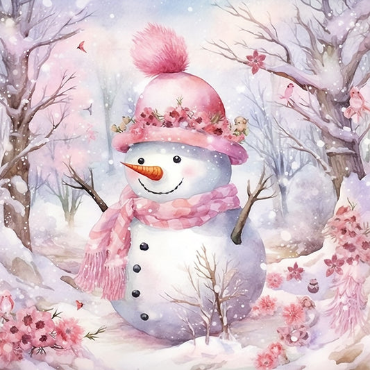 Winter Pink Snowman - Full Round Drill Diamond Painting 30*30CM