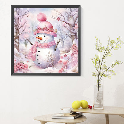 Winter Pink Snowman - Full Round Drill Diamond Painting 30*30CM