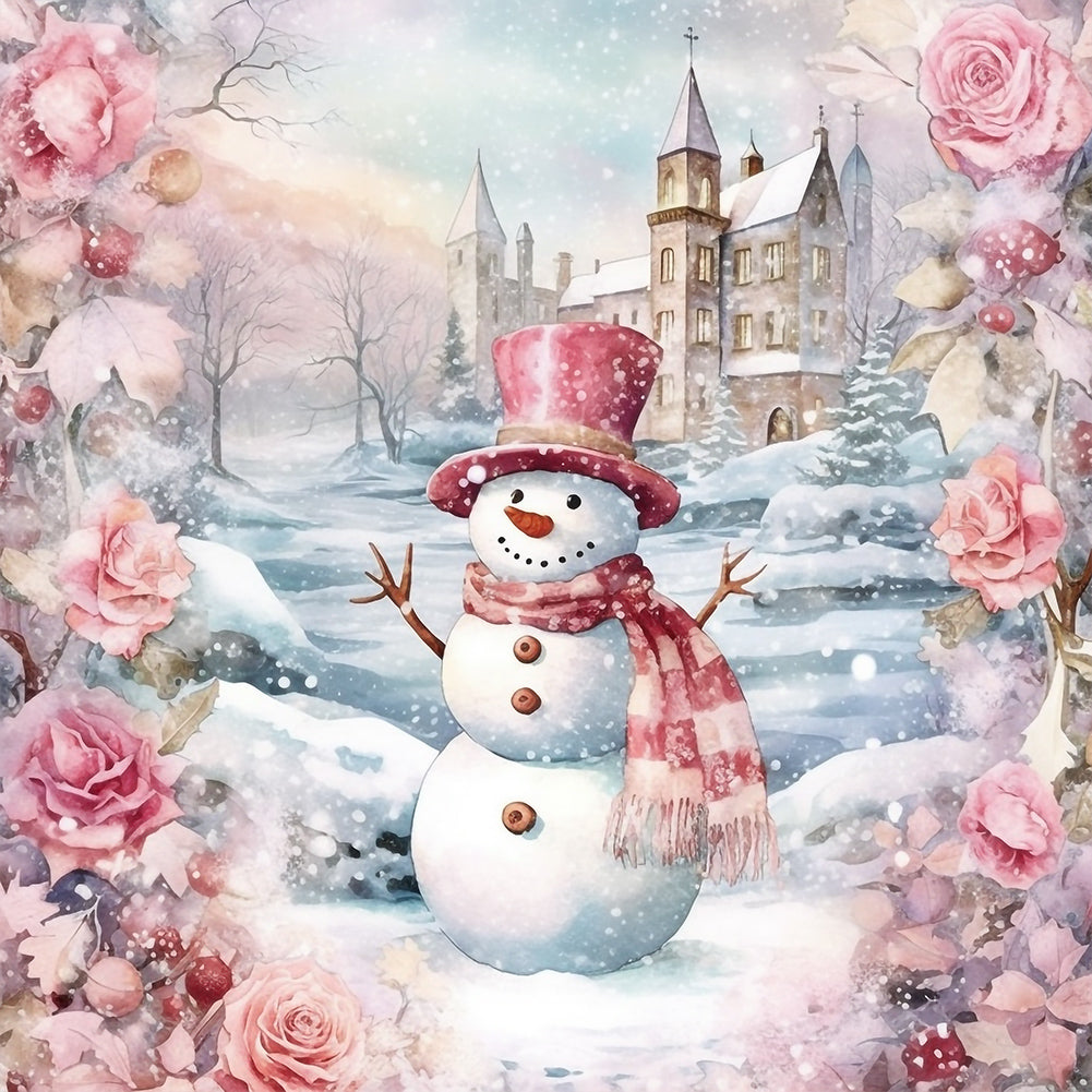 Winter Pink Snowman - Full Round Drill Diamond Painting 30*30CM