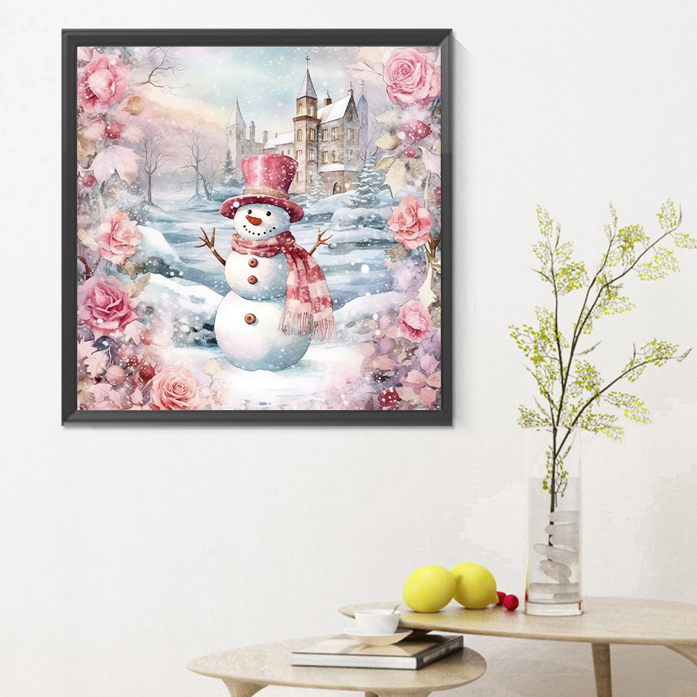 Winter Pink Snowman - Full Round Drill Diamond Painting 30*30CM